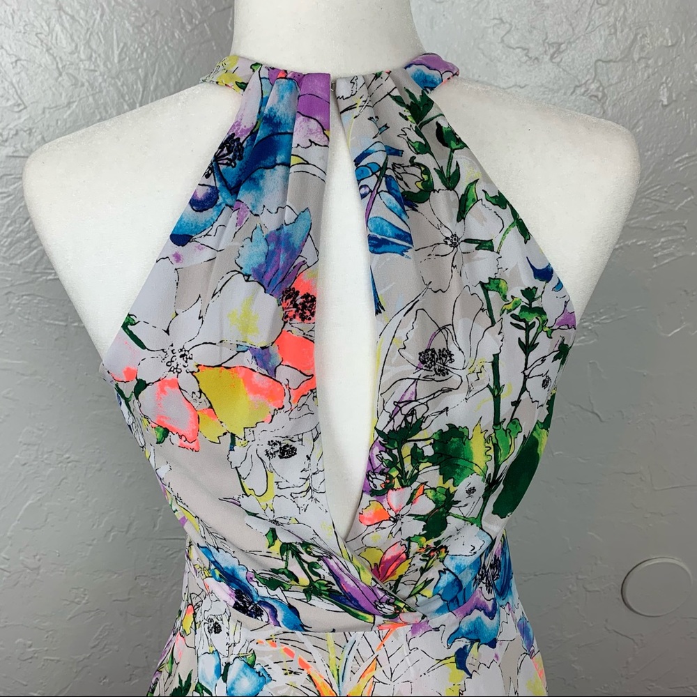 Express Neon Floral high neck skater mini dress 4 - Picture 7 of 11